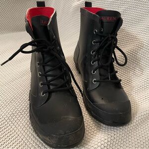 Lauren Ralph Lauren Mikenna short lace-up rain boot in black matte rubber